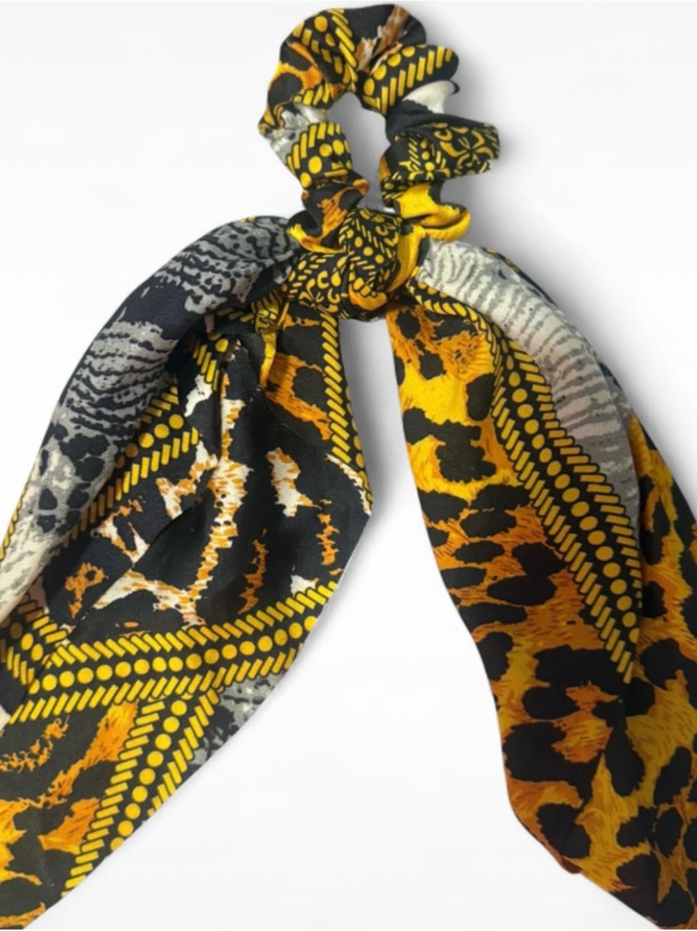Urban Outfitters Yellow, Black & Gray Printed Scarf Scrunchie